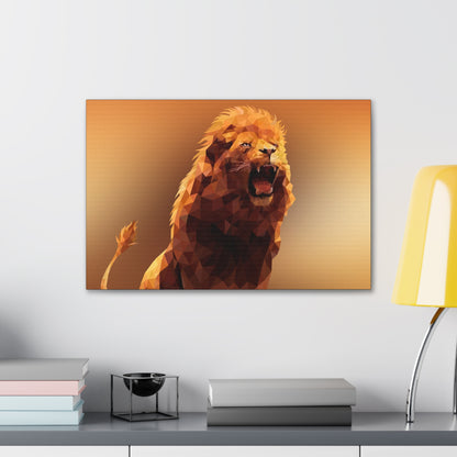 "Echo of the Wild – Roaring Lion Wall Art on canvas, acrylic, and metal – front view featuring a powerful lion mid-roar."
