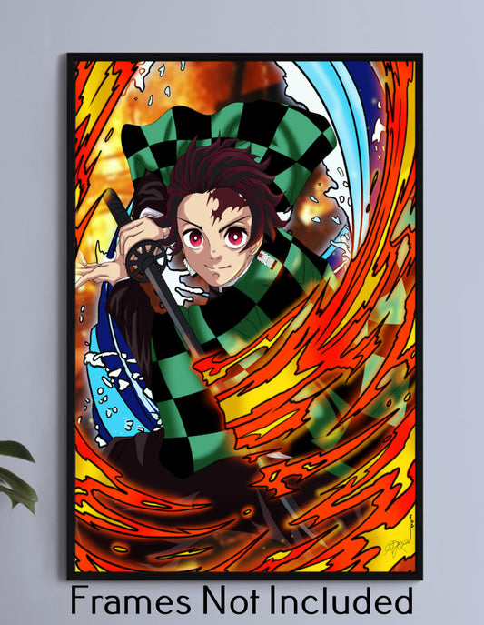 Tanjiro Fire and Water attack Wall Art