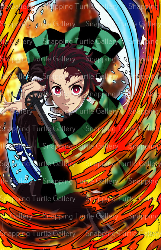 Tanjiro Fire and Water attack Wall Art