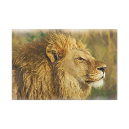 Golden Guardian – Lion with Radiant Mane Wall Art on canvas, acrylic, and metal – front view featuring a lion with a golden, glowing mane.