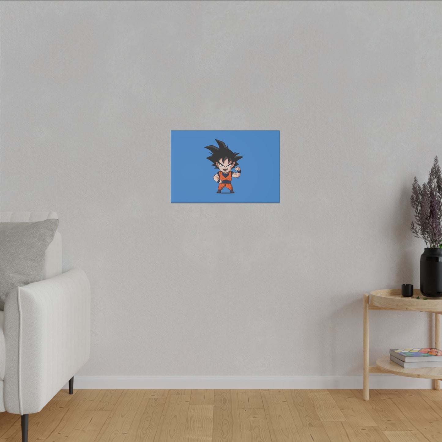 "Chibi Goku Wall Art on canvas, acrylic, and metal – front view featuring adorable chibi Goku"
