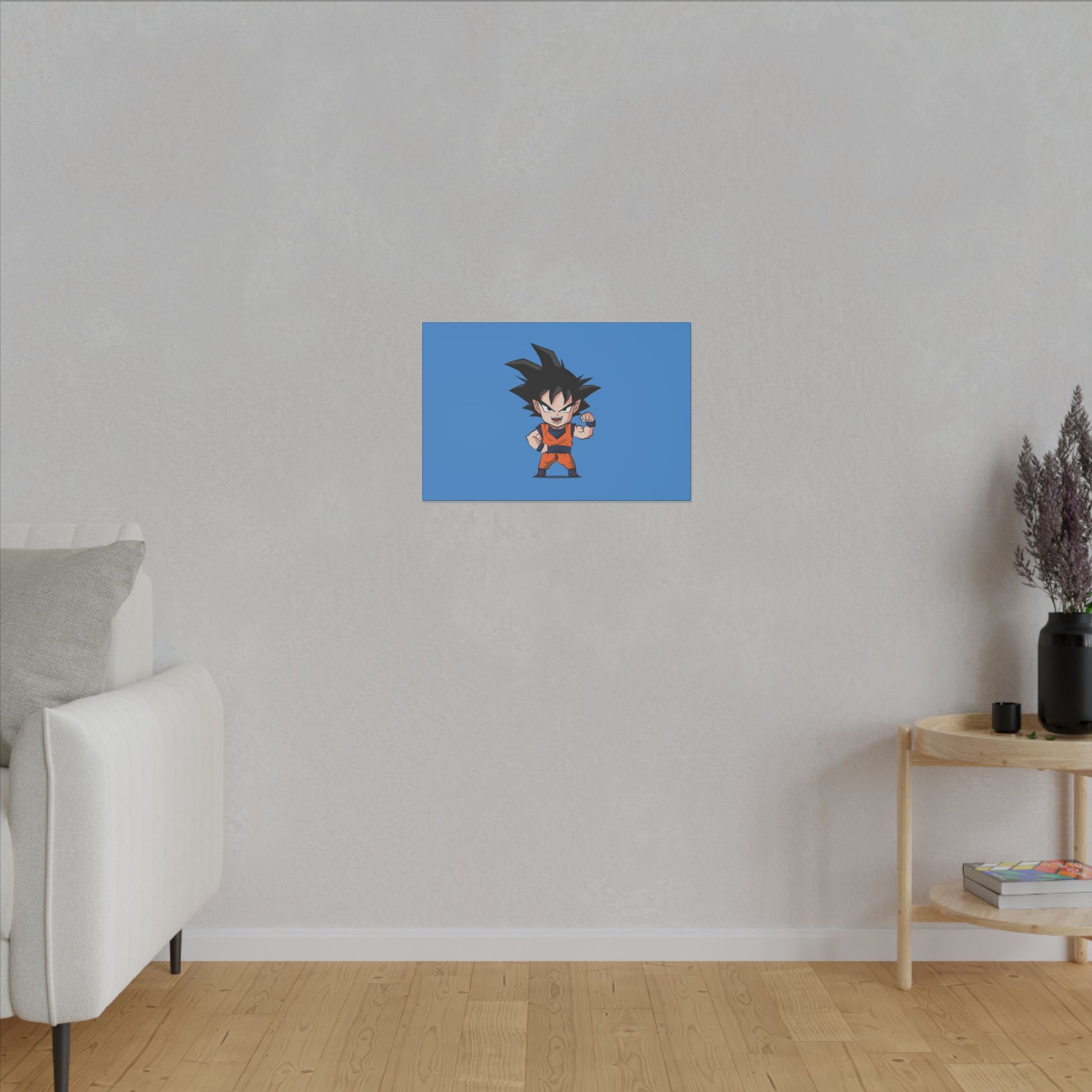 "Chibi Goku Wall Art on canvas, acrylic, and metal – front view featuring adorable chibi Goku"
