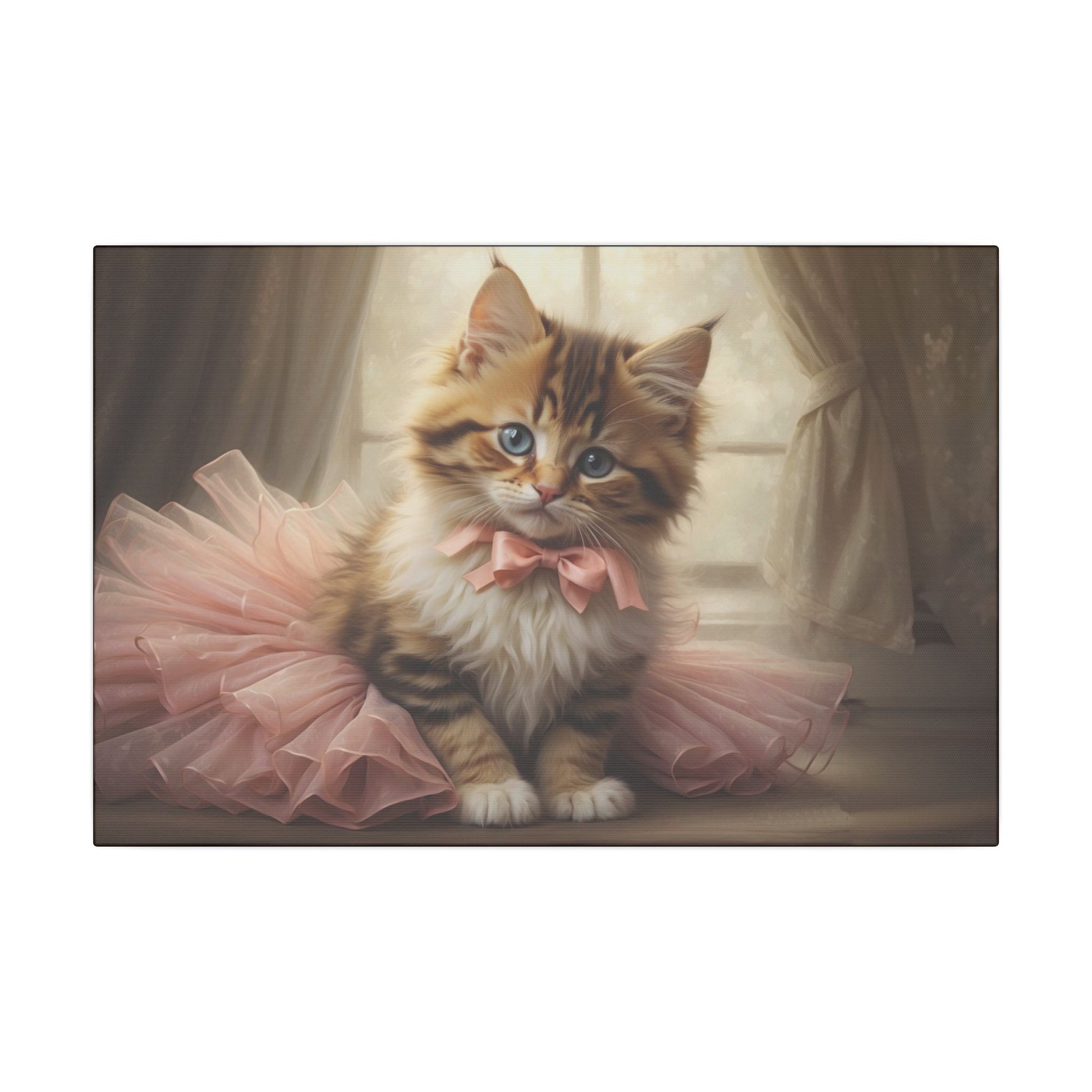 "Kitten in a Tutu Wall Art on premium canvas, acrylic, and metal – front view featuring an adorable kitten in a tutu"

