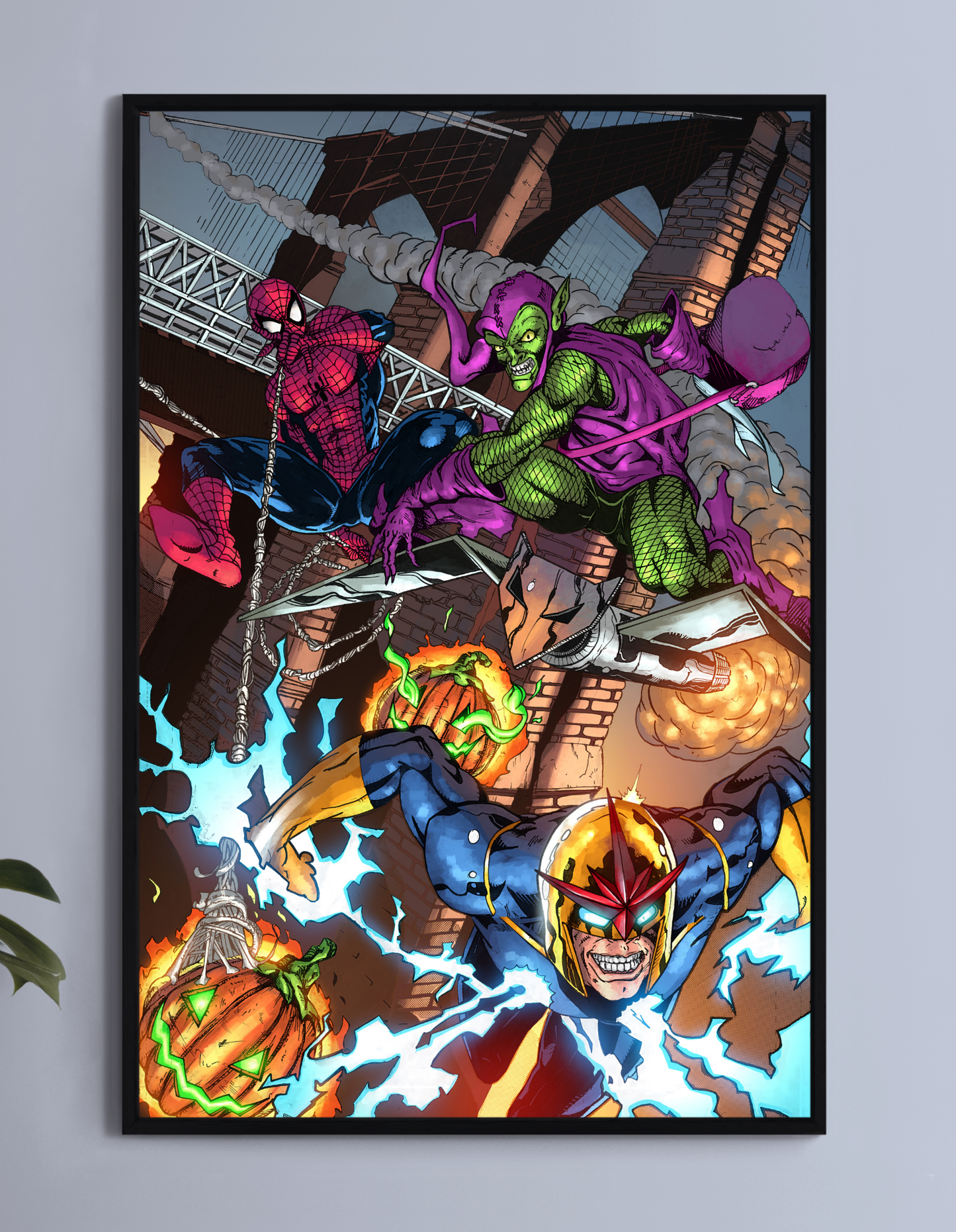 Spider-man and Nova Vs Green Goblin Wall Art