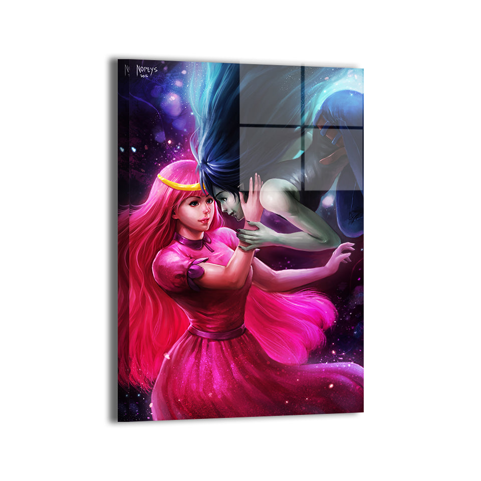 Cosmic Bond Wall Art Metal Print – Princess Bubblegum & Marceline by Nopeys