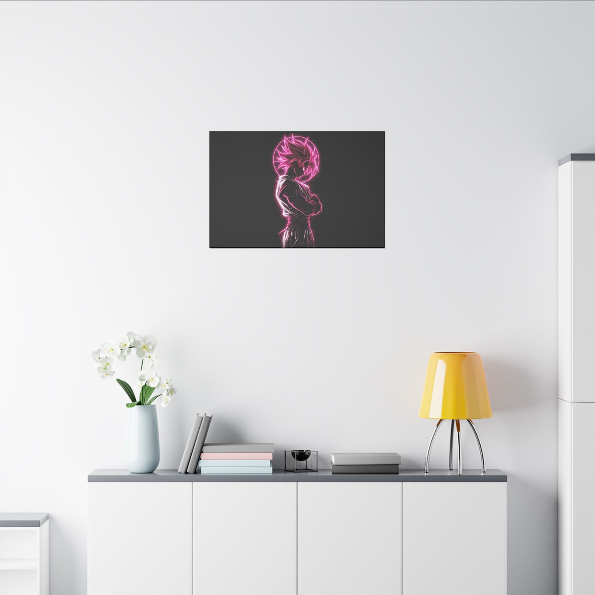 "Goku Rose Wall Art on premium canvas, acrylic, and metal – front view featuring iconic Dragon Ball Goku with a rose motif"

