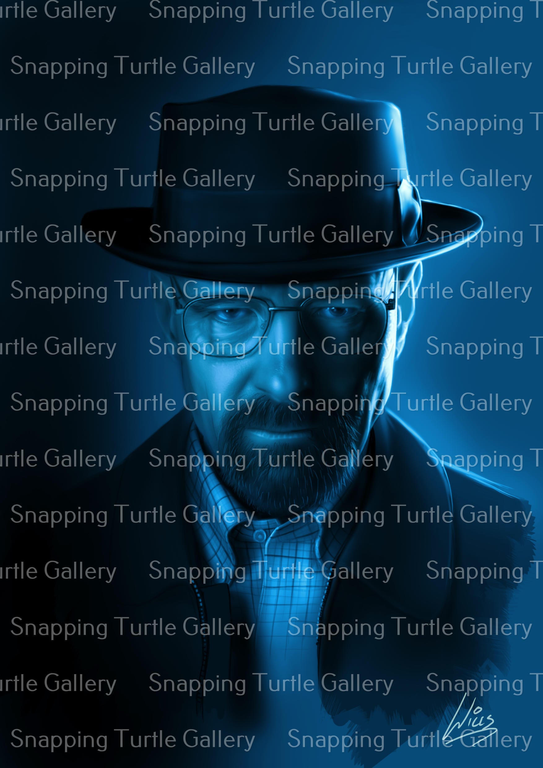 Say My Name – Walter White Wall Art on canvas, acrylic, and metal – front view featuring Walter White in Heisenberg hat and glasses.
