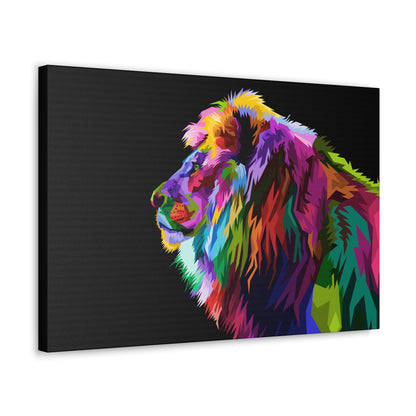 "Prismatic King – Multicolored Lion Wall Art on canvas, acrylic, and metal – front view featuring a vibrant and abstract lion portrait."
