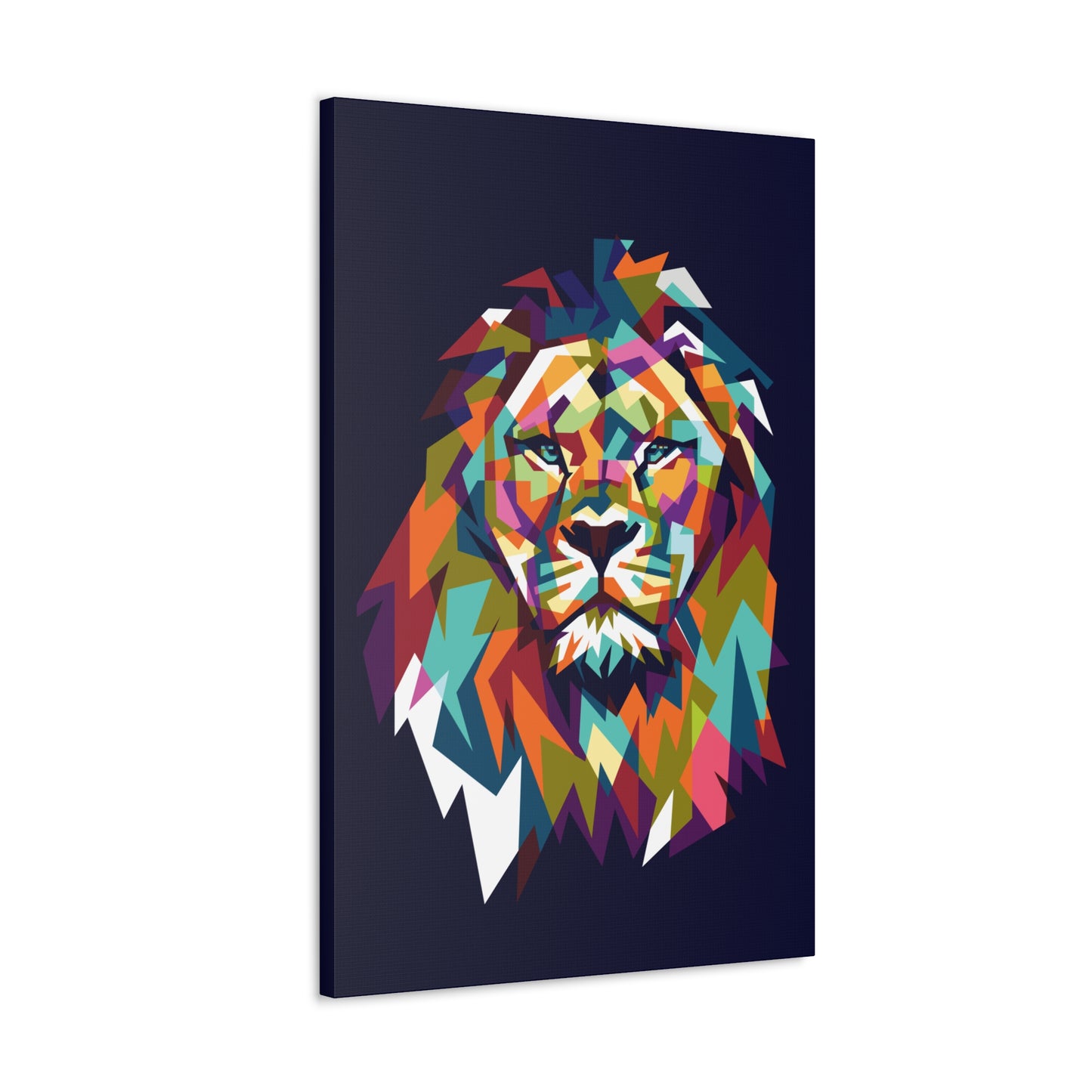 "Mosaic Lion Wall Art on canvas, acrylic, and metal – front view of geometric lion design"

