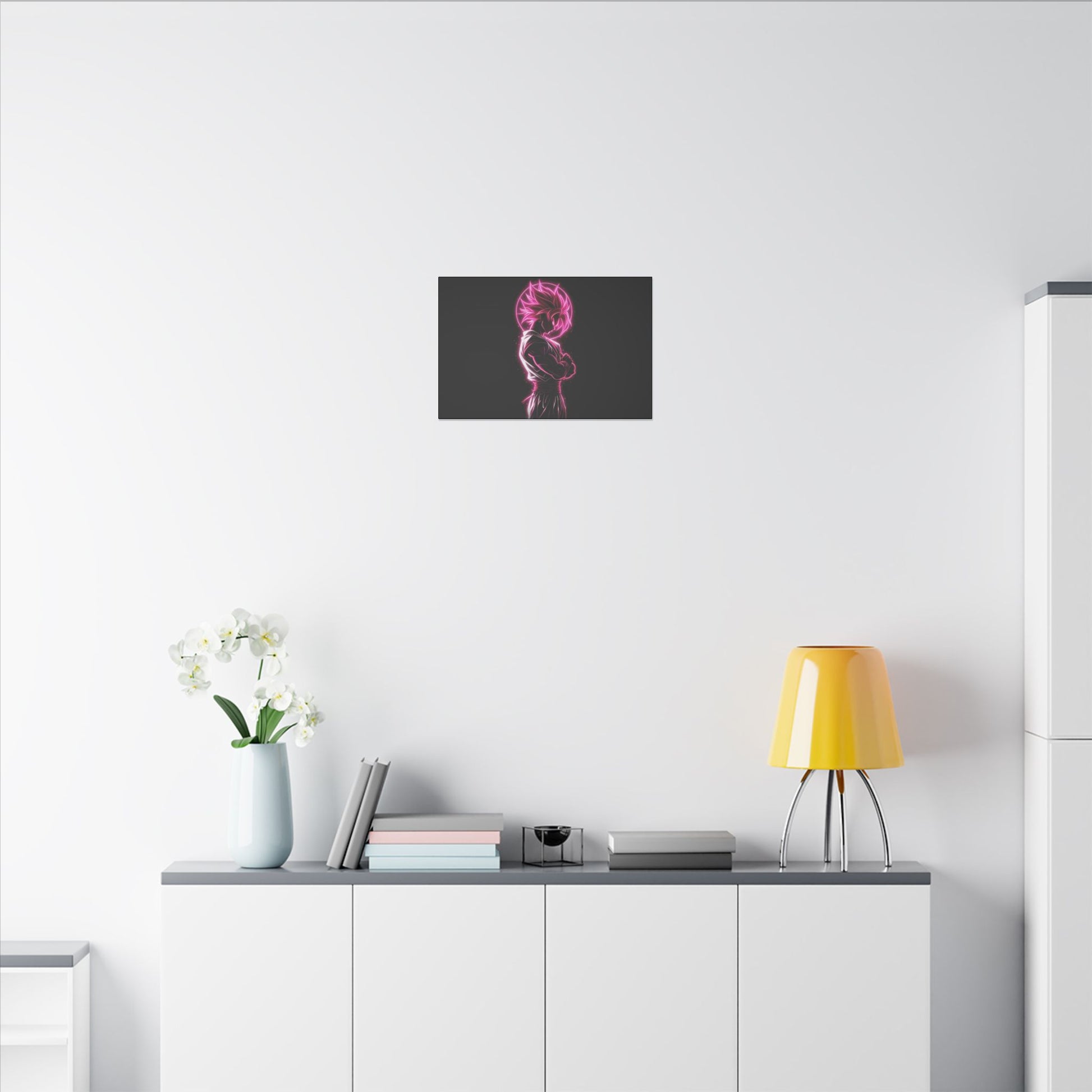 "Goku Rose Wall Art on premium canvas, acrylic, and metal – front view featuring iconic Dragon Ball Goku with a rose motif"

