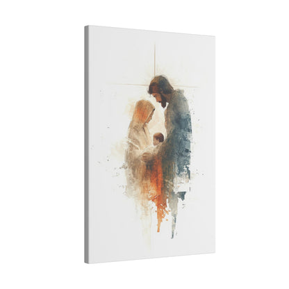 Holy Family Wall Art featuring Jesus Christ as a child with Mary and Joseph – available on canvas, acrylic, and metal