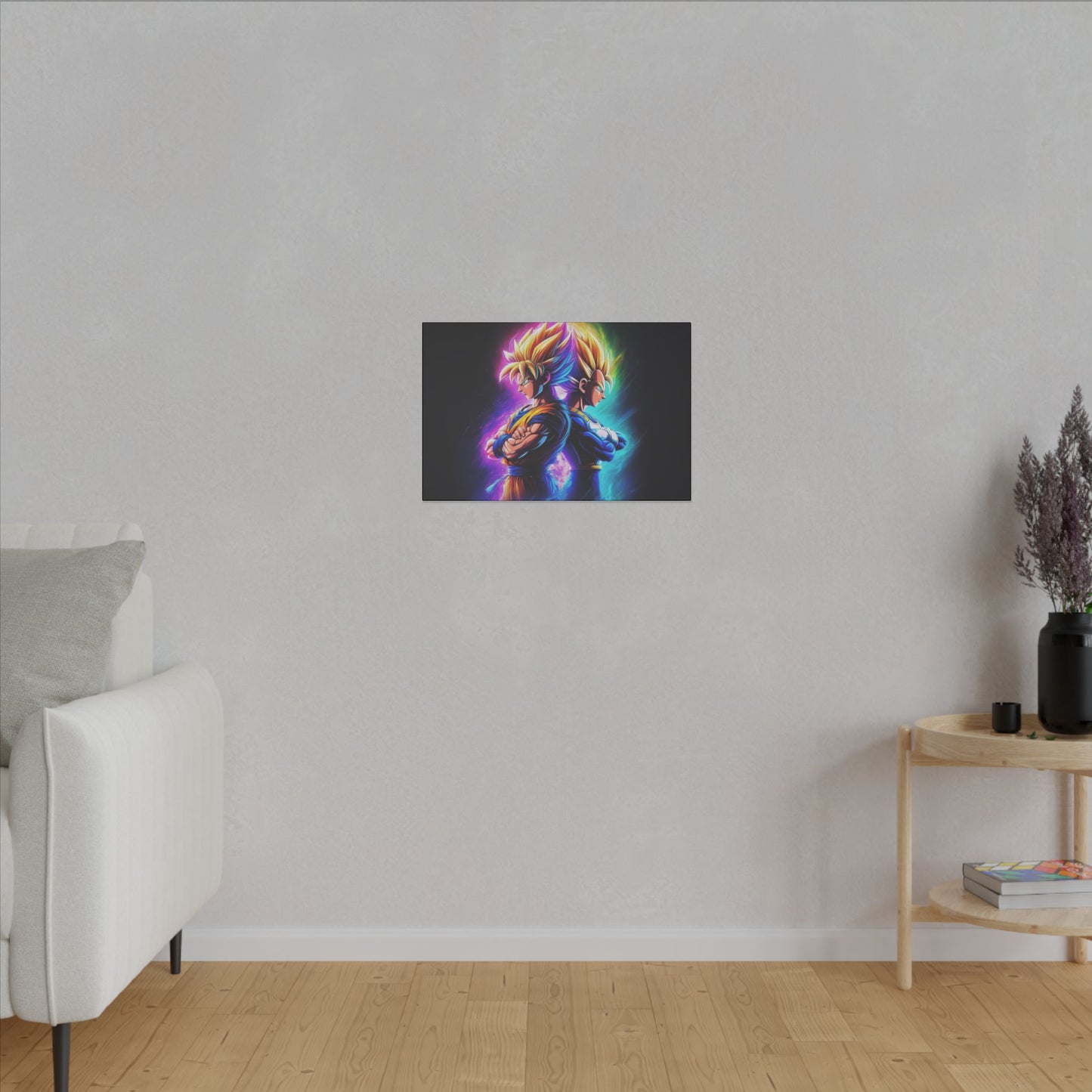 "Got Your Back – Goku & Vegeta Wall Art on premium canvas, acrylic, and metal – front view featuring Goku and Vegeta back-to-back"
