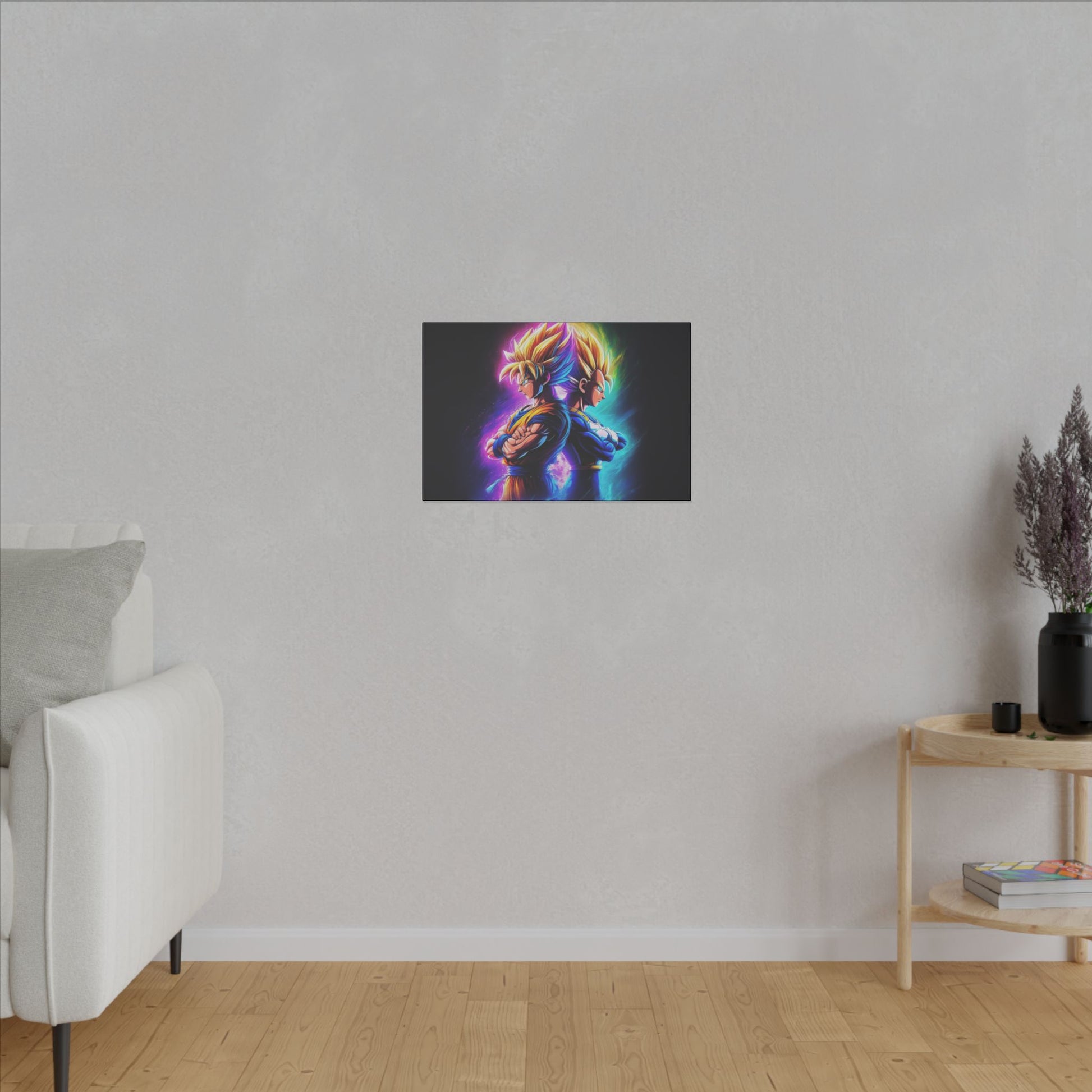 "Got Your Back – Goku & Vegeta Wall Art on premium canvas, acrylic, and metal – front view featuring Goku and Vegeta back-to-back"
