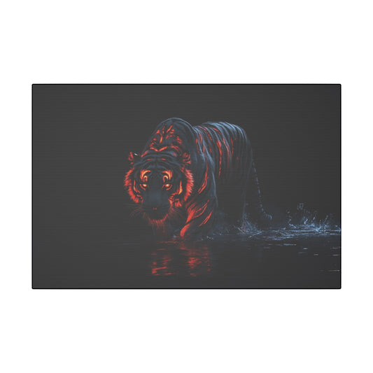 "Tiger with Glowing Red Stripes Wall Art on premium canvas, acrylic, and metal – front view featuring a majestic tiger with vibrant red stripes"