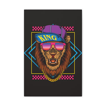 "Neon Lion with Hat & Shades Wall Art on canvas, acrylic, and metal – front view featuring electric neon colors and street-style lion design"
