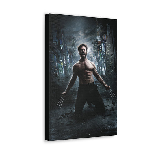 "Logan Legacy – Hugh Jackman as Wolverine Wall Art on canvas, acrylic, and metal – front view featuring a powerful portrait of Hugh Jackman as Logan."