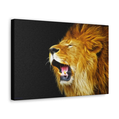 "Call of the King – Roaring Lion Wall Art on canvas, acrylic, and metal – front view featuring a powerful lion mid-roar."
