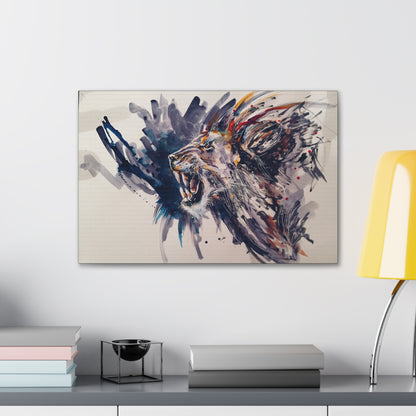"Watercolor Majesty – Abstract Lion Watercolor Wall Art on canvas, acrylic, and metal – front view featuring a fluid and expressive watercolor lion."

