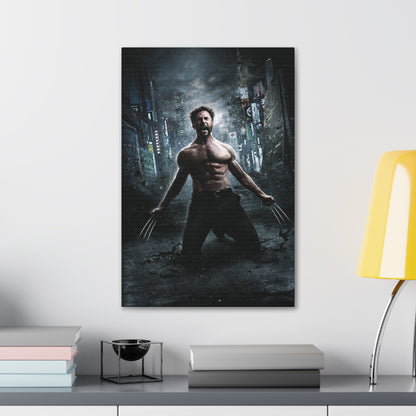 "Logan Legacy – Hugh Jackman as Wolverine Wall Art on canvas, acrylic, and metal – front view featuring a powerful portrait of Hugh Jackman as Logan."
