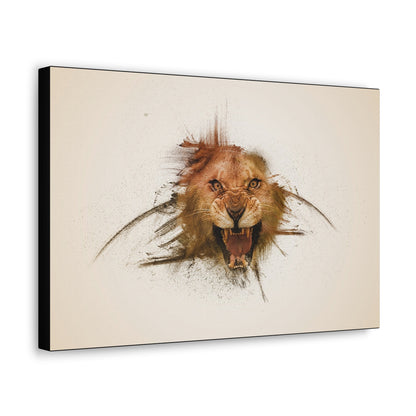 "Shadow King – Realistic Lion Behind Canvas Illusion Wall Art on canvas, acrylic, and metal – front view featuring a hyper-realistic lion pressing against the artwork."
