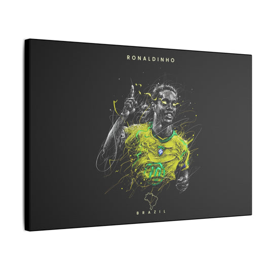 "Ronaldinho Soccer Art Print on premium canvas, acrylic, and metal – front view featuring the iconic Brazilian football legend"