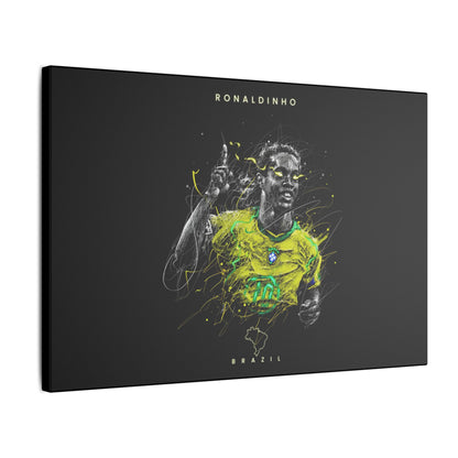 "Ronaldinho Soccer Art Print on premium canvas, acrylic, and metal – front view featuring the iconic Brazilian football legend"

