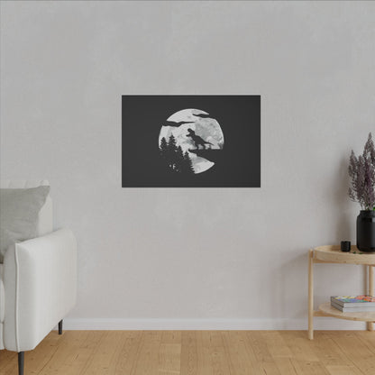 "T-Rex Silhouette Wall Art on premium canvas, acrylic, and metal – front view featuring a bold T-Rex silhouette"
