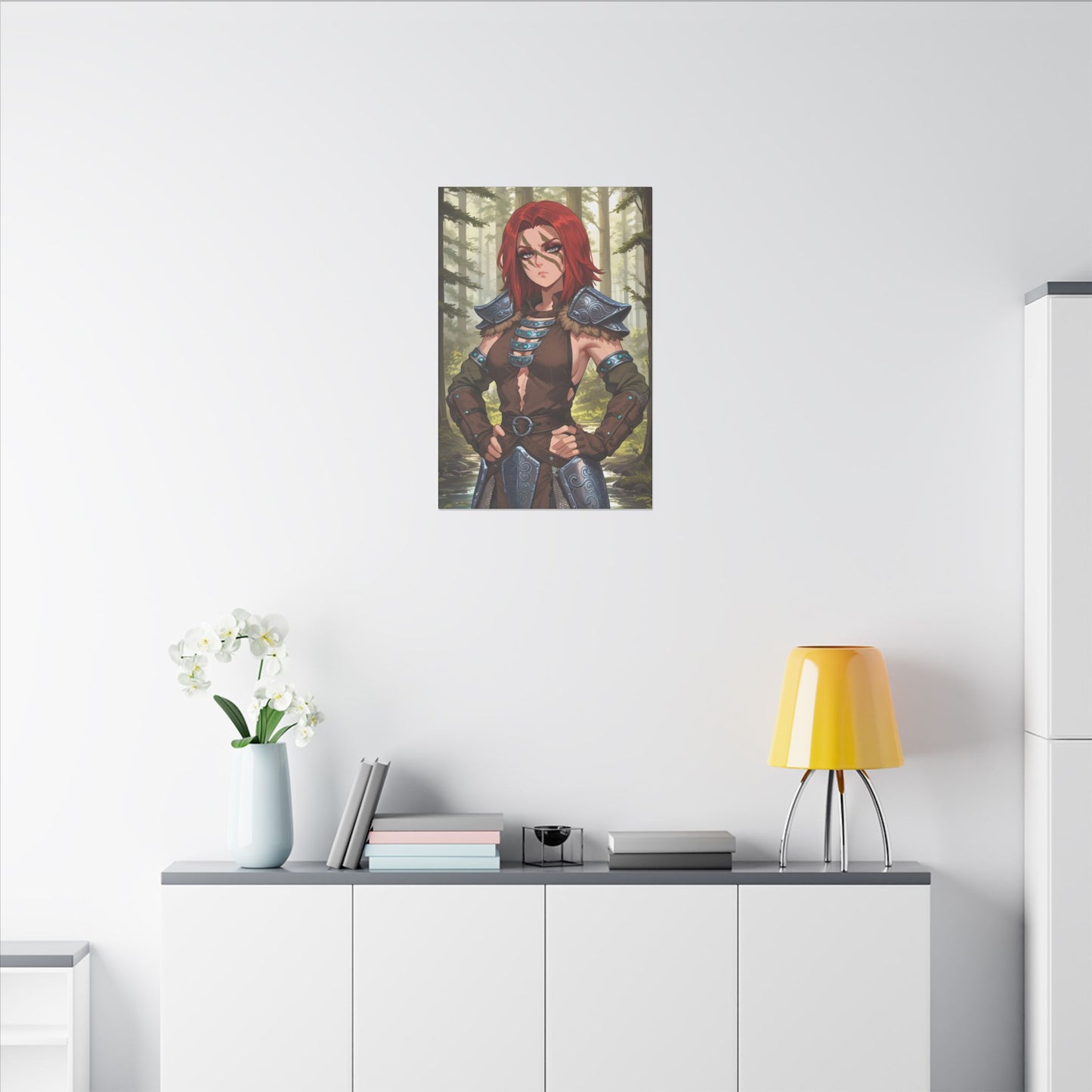 Aela the Huntress Viking Wall Art on premium canvas, acrylic, and metal – front view featuring Aela from Skyrim