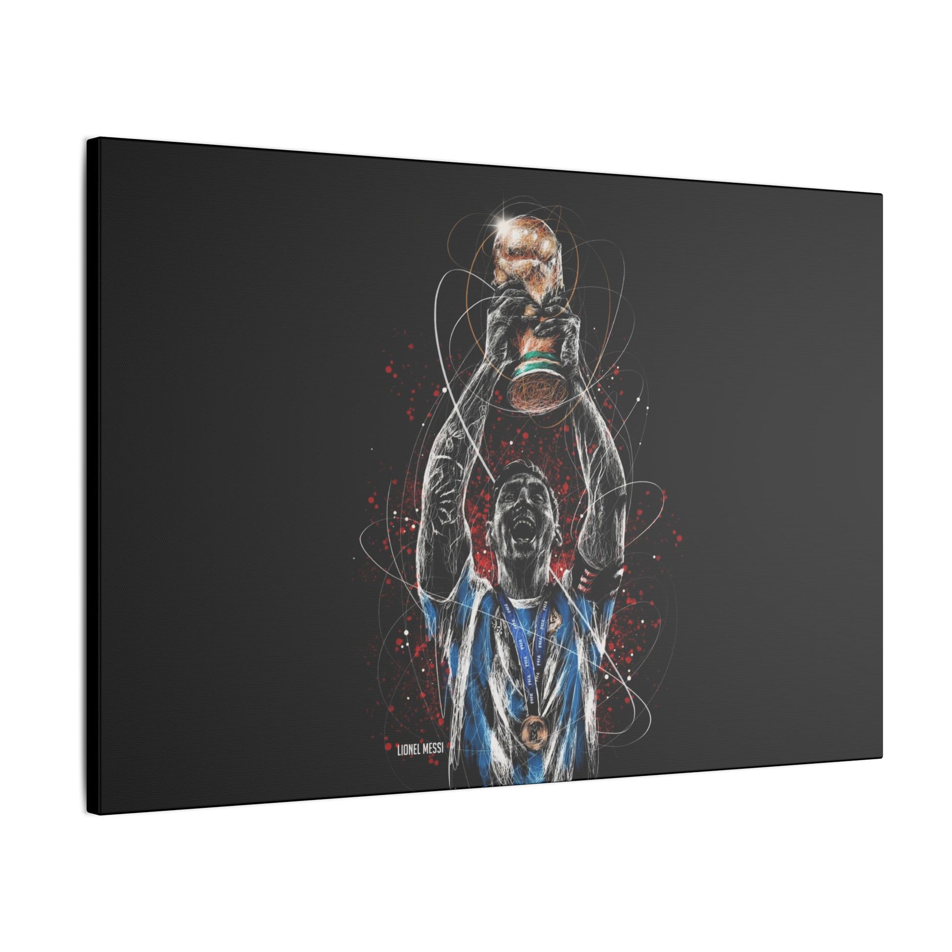 "Lionel Messi Wall Art on premium canvas, acrylic, and metal – front view featuring iconic football legend Lionel Messi"

