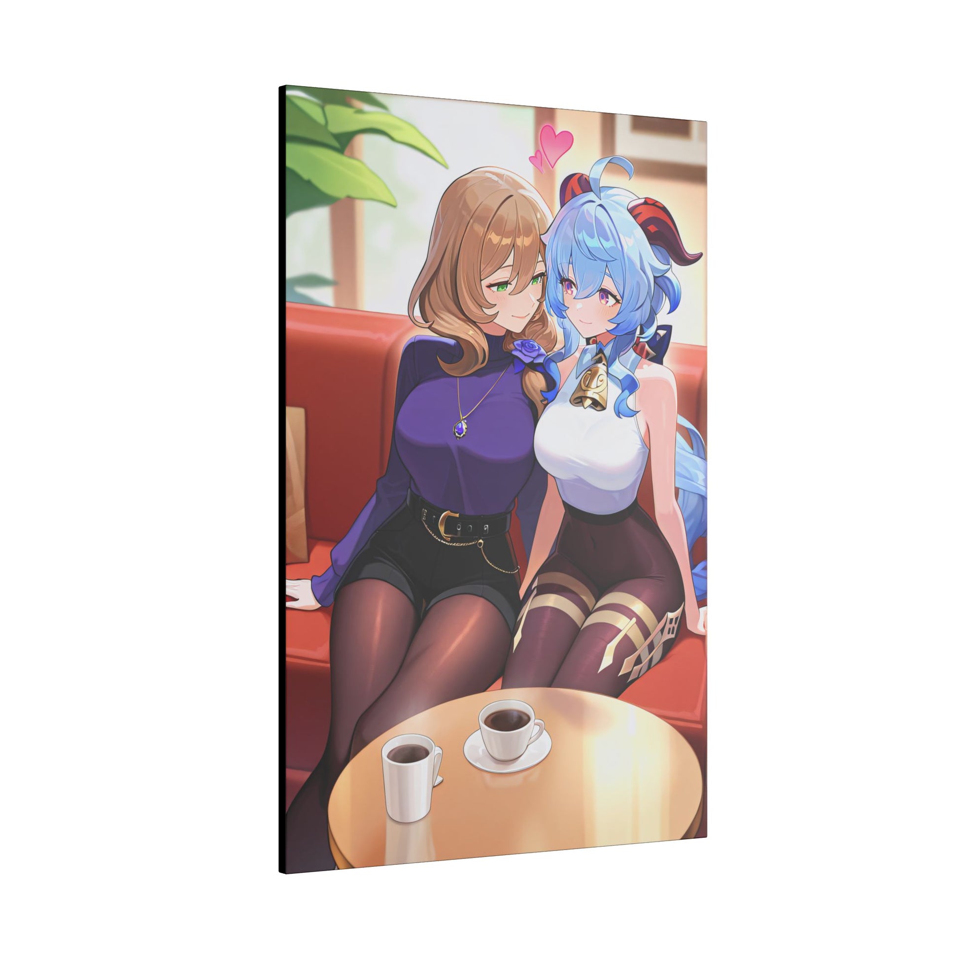 Lisa & Ganyu Café Wall Art on premium canvas, acrylic, and metal – front view featuring Lisa and Ganyu from Genshin Impact