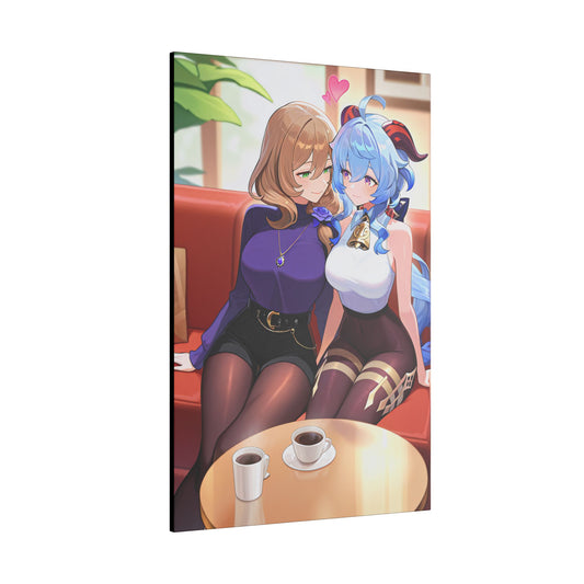 Lisa & Ganyu Café Wall Art on premium canvas, acrylic, and metal – front view featuring Lisa and Ganyu from Genshin Impact