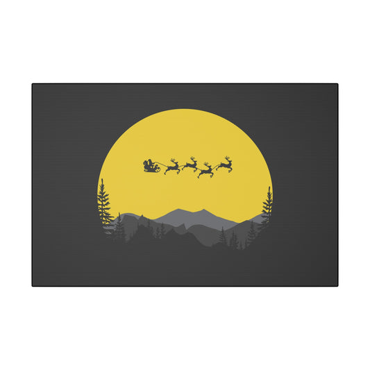 "Santa & Reindeer Silhouette Wall Art on canvas, acrylic, and metal with moonlit backdrop"