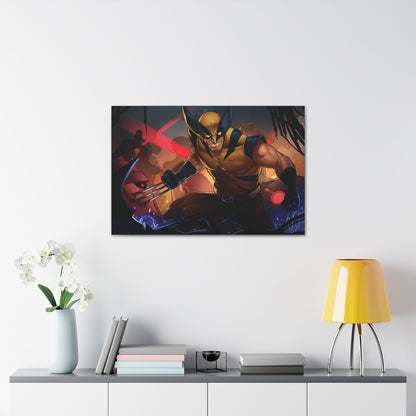 "Berserker Unleashed – Wolverine vs. Sentinels Wall Art on canvas, acrylic, and metal – front view featuring Wolverine battling a towering Sentinel in a dynamic combat pose."
