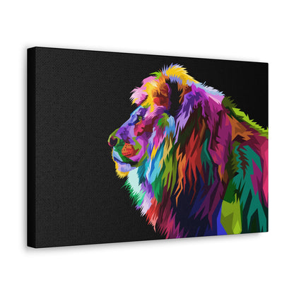 "Prismatic King – Multicolored Lion Wall Art on canvas, acrylic, and metal – front view featuring a vibrant and abstract lion portrait."
