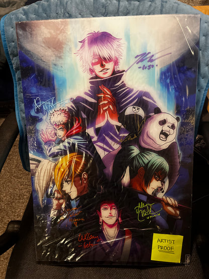 "Jujitsu Kaizen Sign 16x24 Acrylic Print signed by American Jujutsu Kaisen voice actors – front view"

