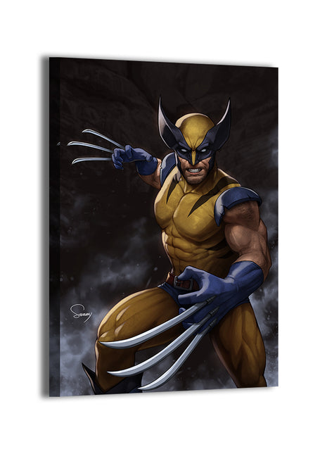 Adamantium Berserker wall art canvas showcasing a powerful close-combat pose with extended metal claws and dramatic shadowed atmosphere, printed on stretched canvas and ready to hang from Snapping Turtle Gallery