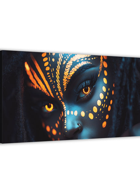 Afrofuturist Wall Art | Radiant Warrior Gaze Acrylic, Metal & Canvas - Snapping Turtle Gallery