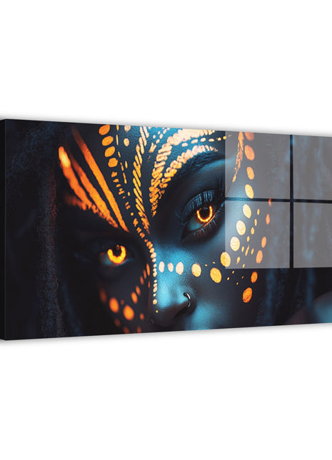 Afrofuturist Wall Art | Radiant Warrior Gaze Acrylic, Metal & Canvas - Snapping Turtle Gallery