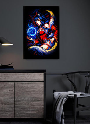 Nine-Tailed Spirit Orb acrylic wall art showing Ahri mid-cast