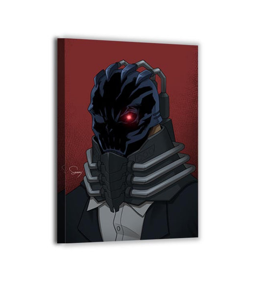 All For One Canvas Print — My Hero Academia nemesis with iron respirator mask, by Sam Dela Torre; gallery-wrapped, ready to hang.