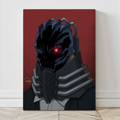 All For One Canvas Print — My Hero Academia nemesis with iron respirator mask, by Sam Dela Torre; gallery-wrapped, ready to hang.
