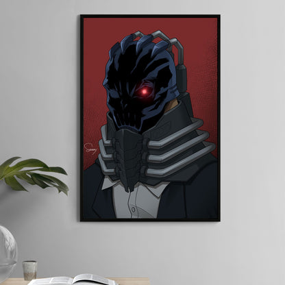 All For One Poster Print — masked villain from My Hero Academia, red-eye glow, artwork by Sam Dela Torre.