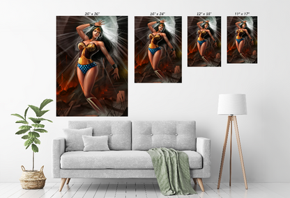 Wonder Woman artwork by Ceasar – Size Chart comic-style fan art print