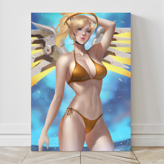  24x36 large canvas of Mercy in golden bikini with wings