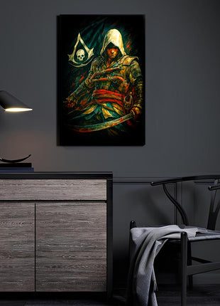 Pirate Assassin's Creed acrylic wall art showing Edward Kenway hooded and defiant