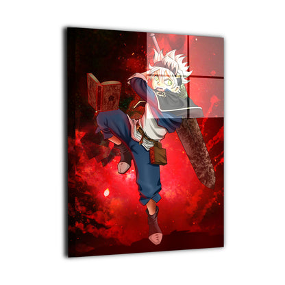 Metal wall art featuring Asta from Black Clover in a powerful combat stance, highlighting the iconic anti-magic sword and grimoire design