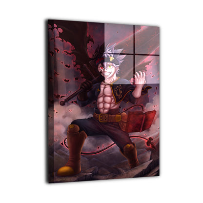 Metal wall art featuring Asta from Black Clover by Jeff Benitez, highlighting sharp anime detail, dark energy effects, and the iconic anti-magic sword design