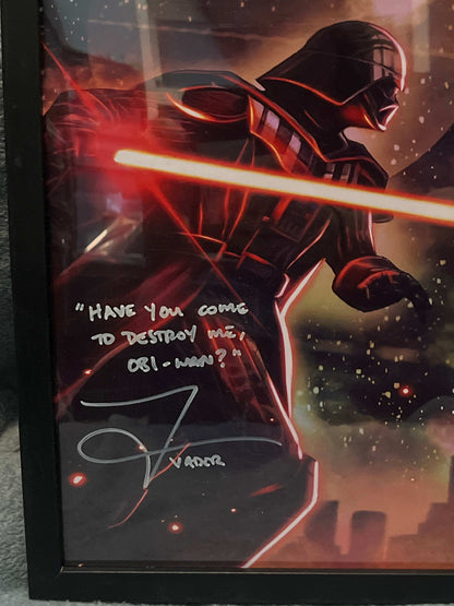 Autographed Darth Vader vs Obi-Wan 11x17 Framed Print Signed by Tom O’Connell – Close-Up of Autograph and Quote
