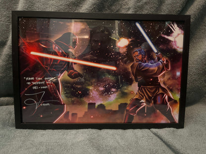 Autographed Darth Vader vs Obi-Wan 11x17 Framed Print Signed by Tom O’Connell – Front View
