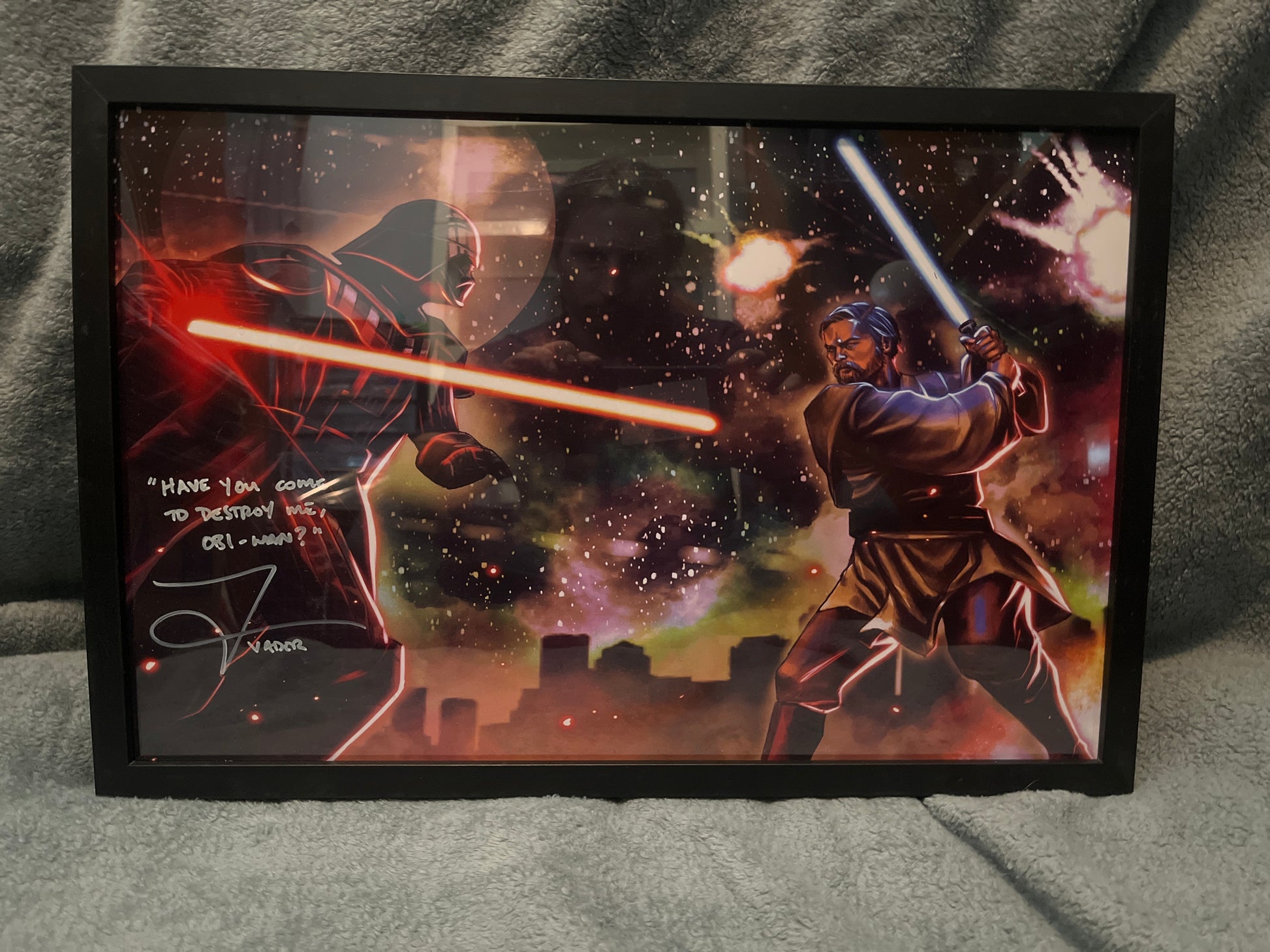 Autographed Darth Vader vs Obi-Wan 11x17 Framed Print Signed by Tom O’Connell – Front View
